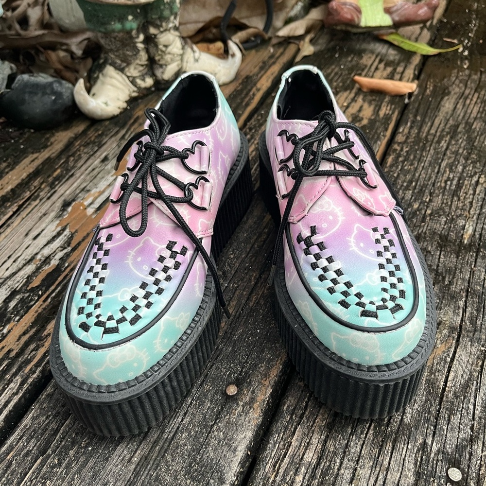 TUK Hello Kitty Creeper Platform Oxfords 6 EU 37 Aqua Blue Purple Lace Up Shoes